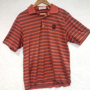Fairway & Greene Polo Coral Navy Green Striped Pebble Beach Golf Links 1919 Med